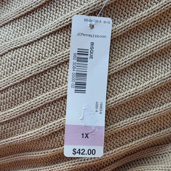 NEW St. Johns Bay Womens 1X Sweater Cardigan Hoodie Zipper Bisque Tan Cable Knit - Picture 10 of 11